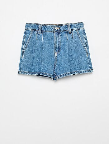Denim short met plissé-effect