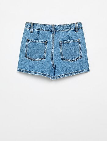 Denim short met plissé-effect