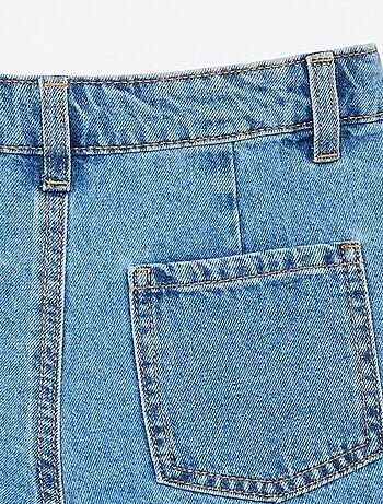 Denim short met plissé-effect