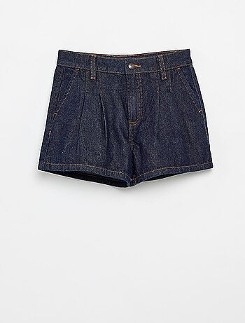 Denim short met plissé-effect