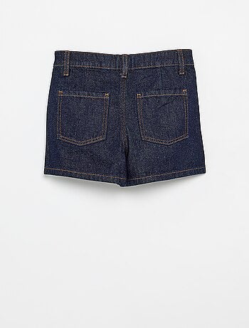 Denim short met plissé-effect