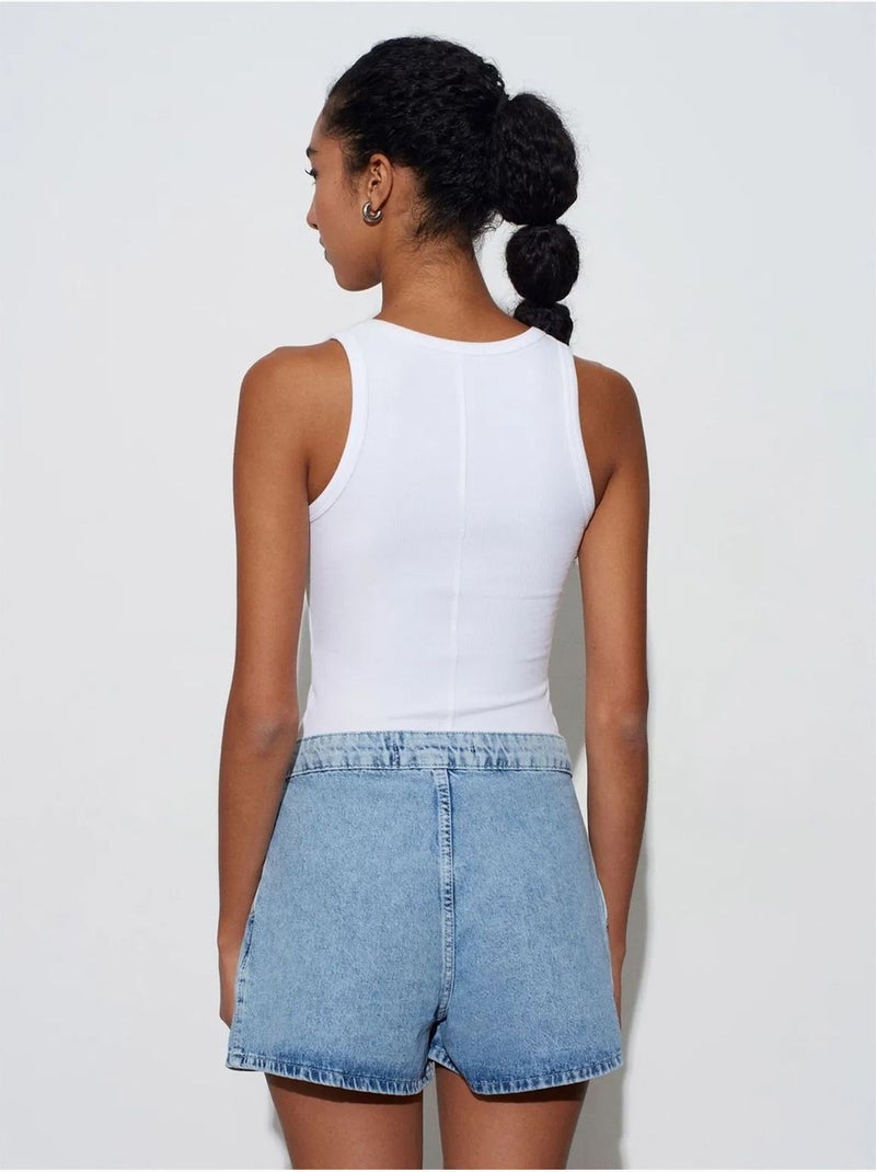 Denim short van katoen met hoge taille en wijde pijp dilvin Saffierblauw - Kiabi