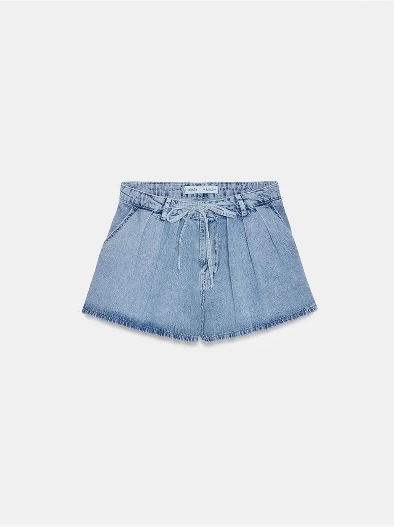 Denim short van katoen met hoge taille en wijde pijp dilvin Saffierblauw - Kiabi
