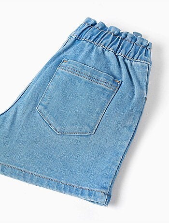 Denim short met paperbag tailleband