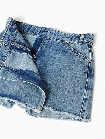 Denim skort met asymmetrische sluiting aan de voorkant