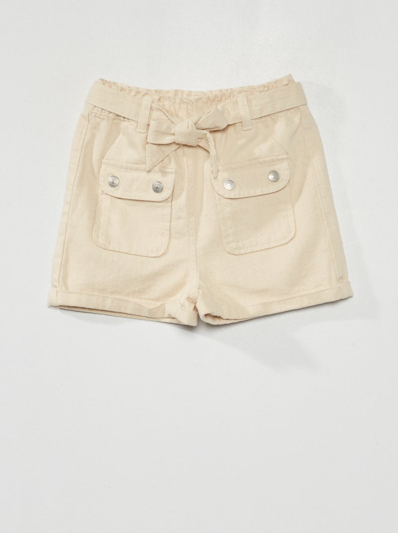Denim spijkershort met paperbagtaille + strikkoordje BIEGE - Kiabi
