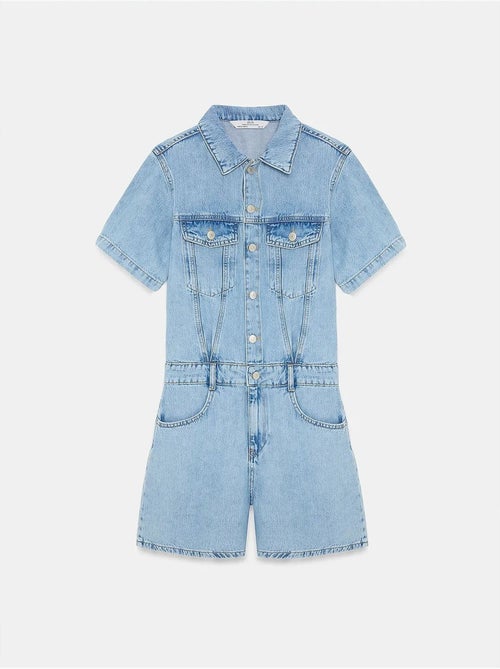 Denim tuinbroekshort met overhemdkraag dilvin - Kiabi