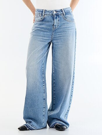 Denim wide leg broek met verwassen effect