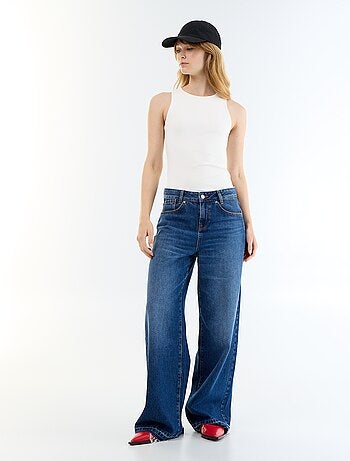 Denim wide leg broek met verwassen effect