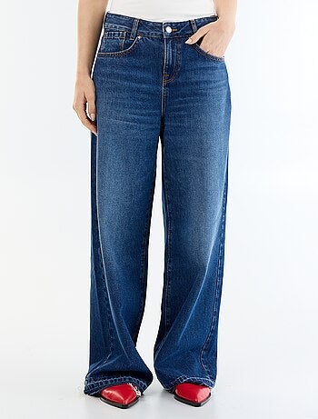 Denim wide leg broek met verwassen effect