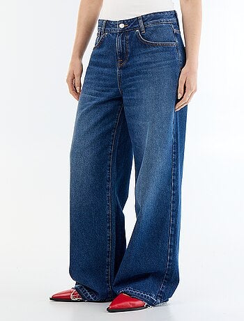 Denim wide leg broek met verwassen effect