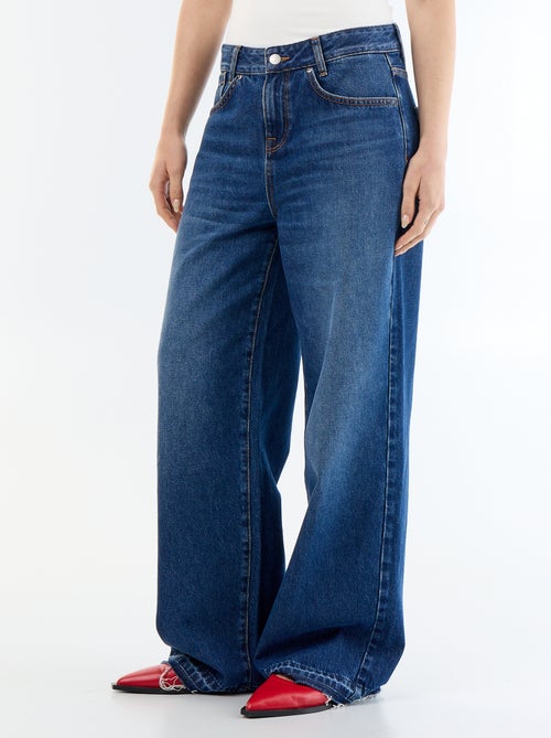 Denim wide leg broek met verwassen effect - Kiabi