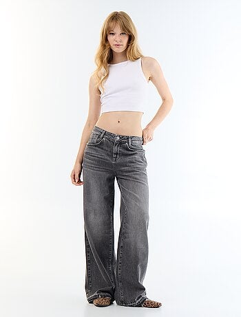 Denim wide leg broek met verwassen effect