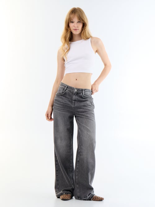 Denim wide leg broek met verwassen effect - Kiabi