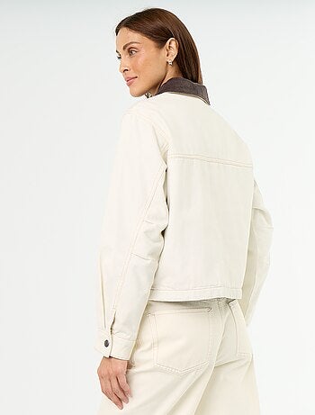 Denim workwearjas met fluwelen kraag
