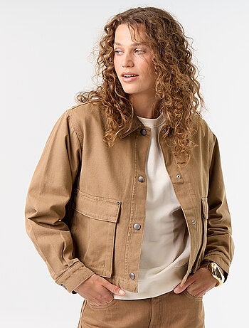 Denim workwearjas met fluwelen kraag