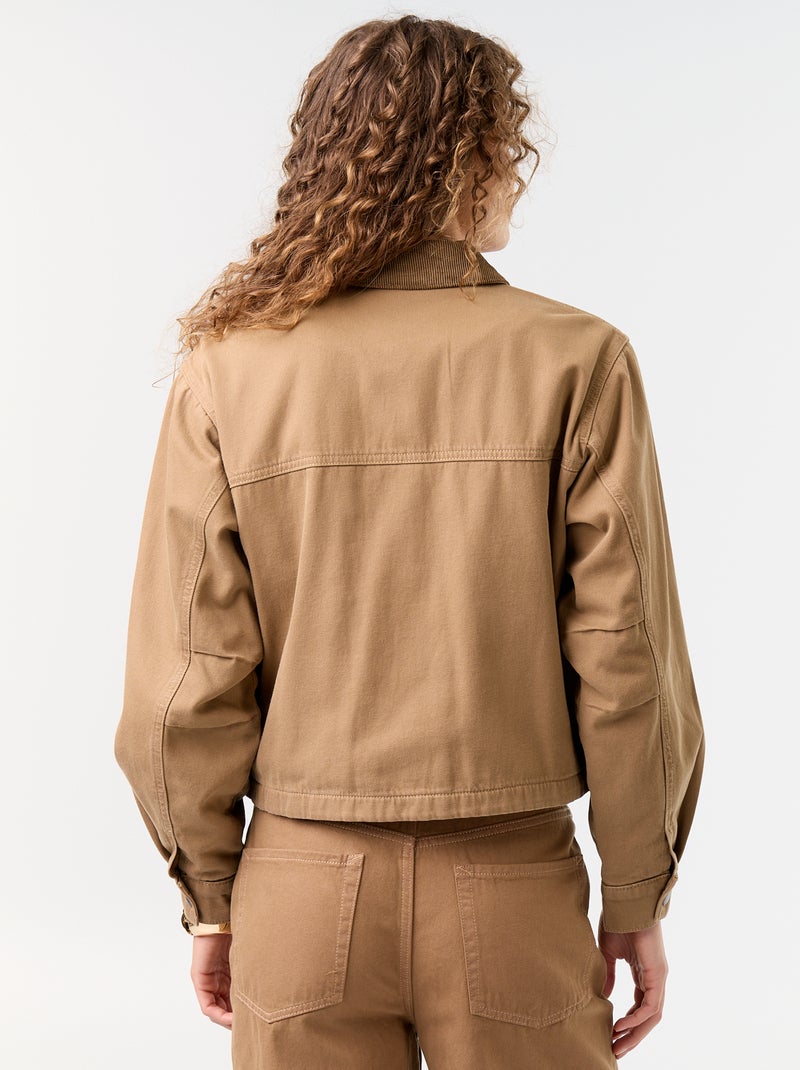 Denim workwearjas met fluwelen kraag Bruin - Kiabi