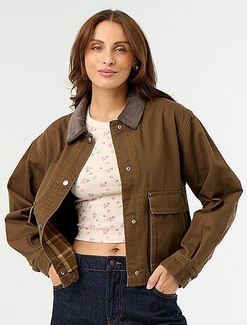 Denim workwearjas met fluwelen kraag