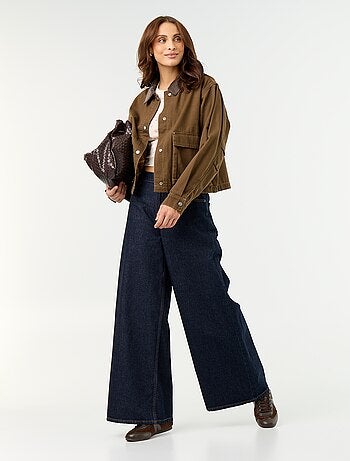 Denim workwearjas met fluwelen kraag