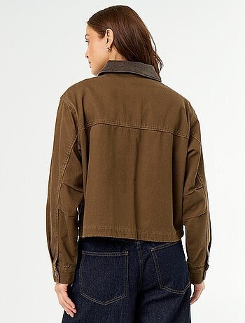 Denim workwearjas met fluwelen kraag