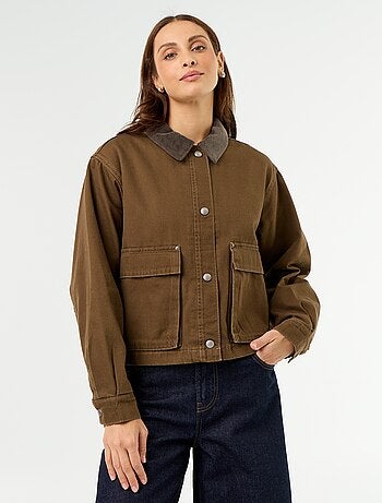 Denim workwearjas met fluwelen kraag