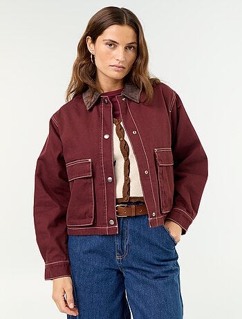 Denim workwearjas met fluwelen kraag