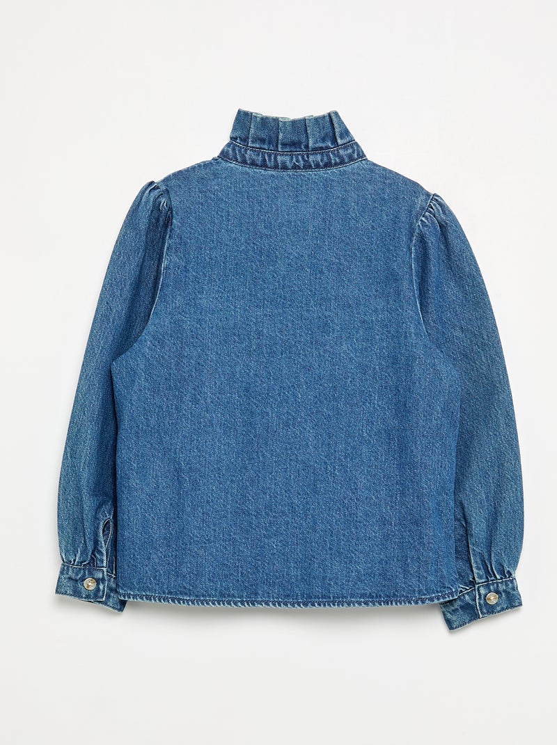 Denimblouse met opstaande rucheskraag Blauw - Kiabi