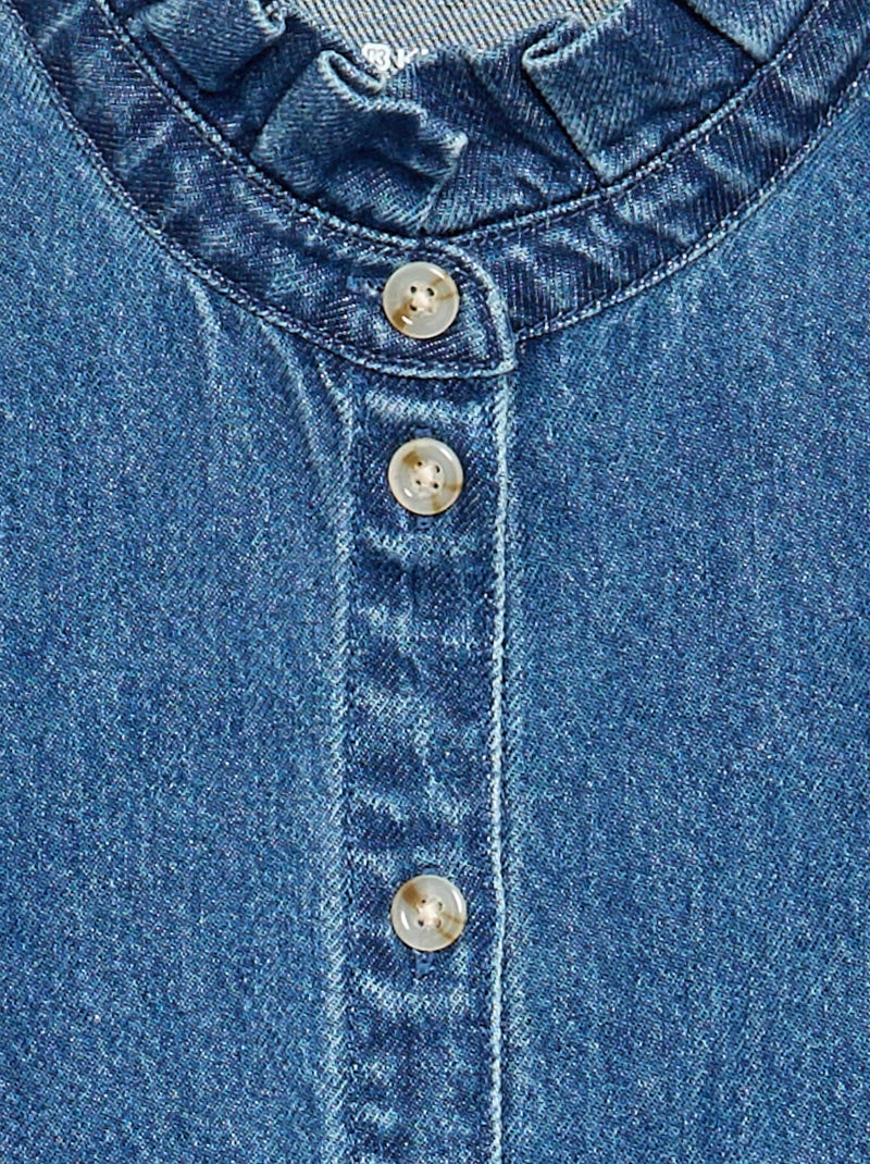 Denimblouse met opstaande rucheskraag Blauw - Kiabi