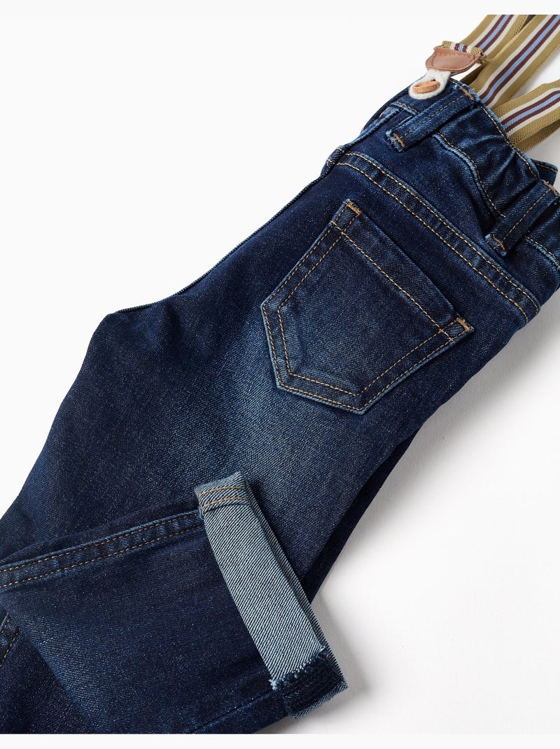 Denimbroek met afneembare bretels Donkerblauw - Kiabi