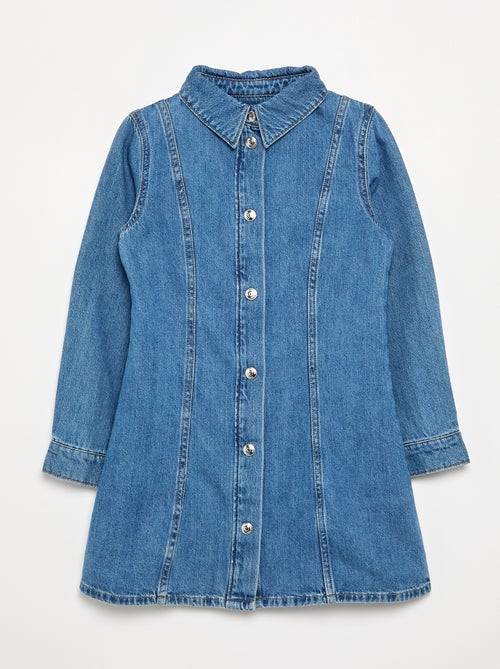 Denimjurk met lange mouwen en blousekraag - Kiabi Denimjurk met lange mouwen en blousekraag - Kiabi