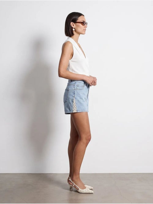 Denimshorts met hoge taille van linnen dilvin - Kiabi Denimshorts met hoge taille van linnen dilvin - Kiabi