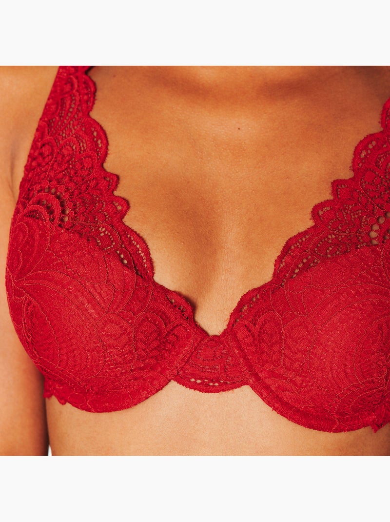 Dentelle beha verstevigend sjaalvorm kant rood Rood - Kiabi