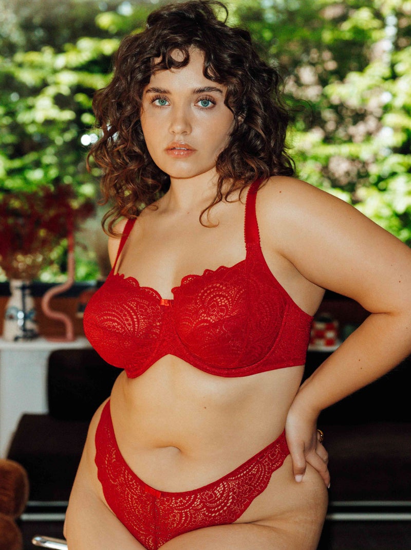 Dentelle tanga kant rood Rood - Kiabi