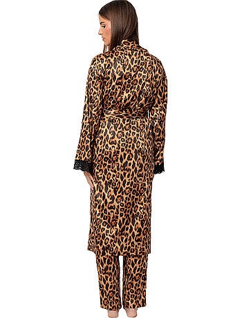 Déshabillé satin long glam leopard