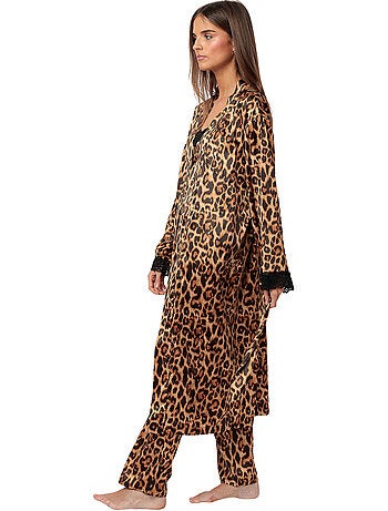 Déshabillé satin long glam leopard