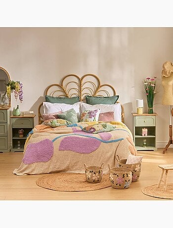 Dessus de lit 260x240xcm motif tufté coton FLEURS SAUVAGES