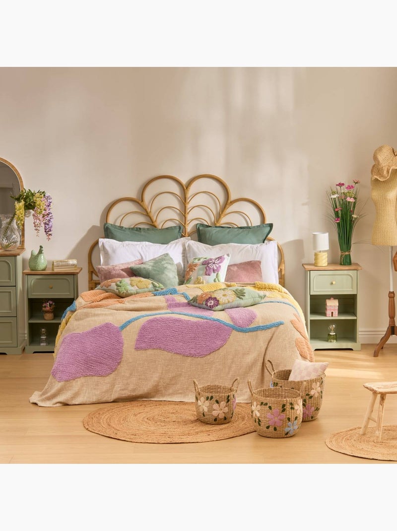 Dessus de lit 260x240xcm motif tufté coton FLEURS SAUVAGES Blanc chaud - Kiabi