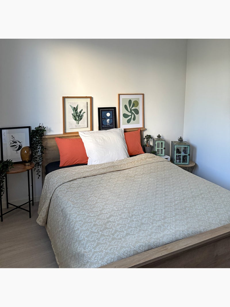 Dessus de lit jacquard motif floral Beige - Kiabi