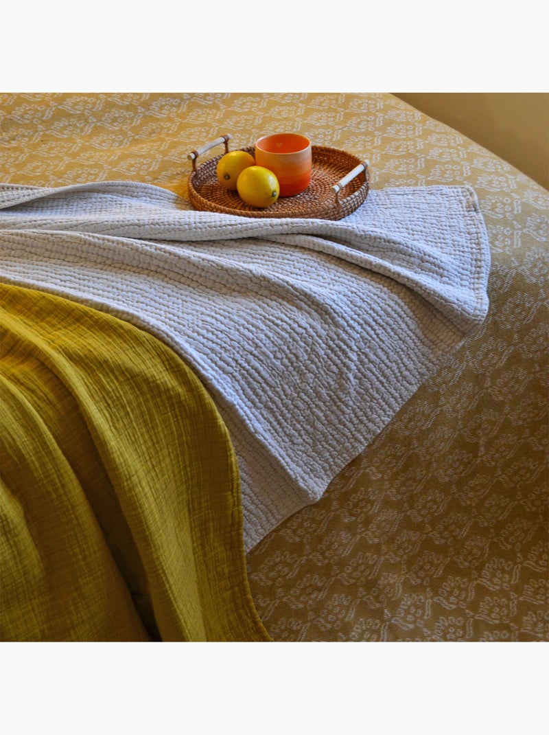 Dessus de lit jacquard motif floral Jaune foncé - Kiabi