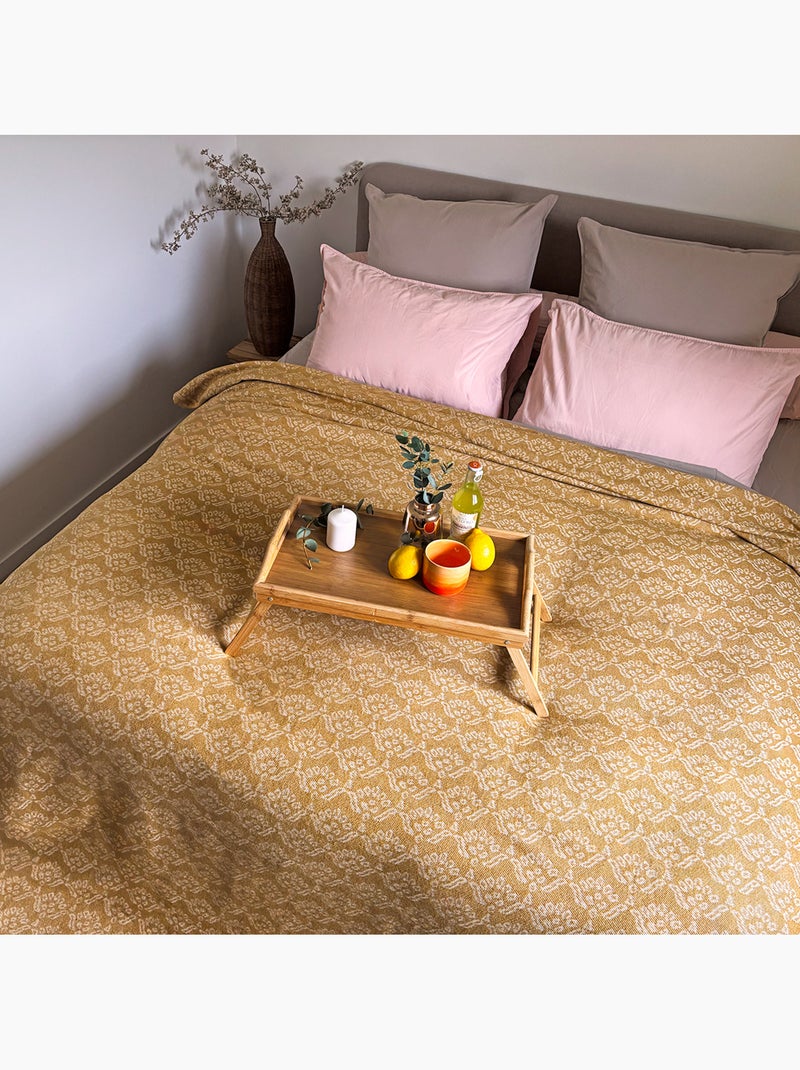 Dessus de lit jacquard motif floral Jaune foncé - Kiabi
