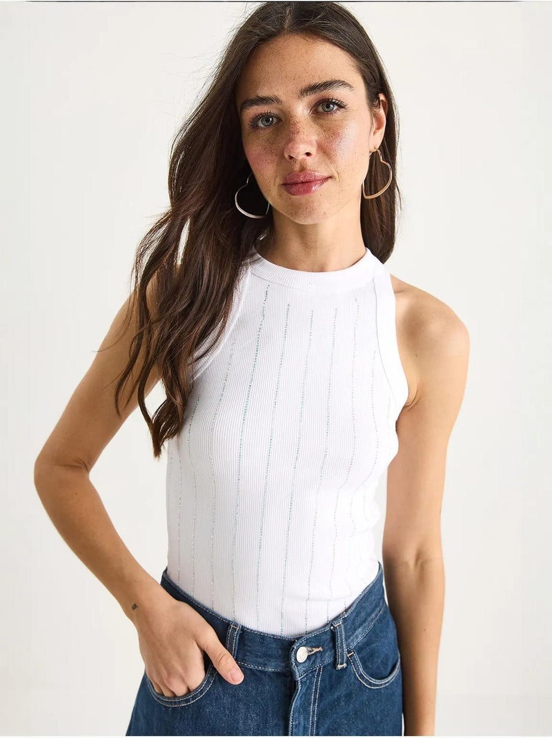 Diamond striped basic crop blouse lucci Wit - Kiabi