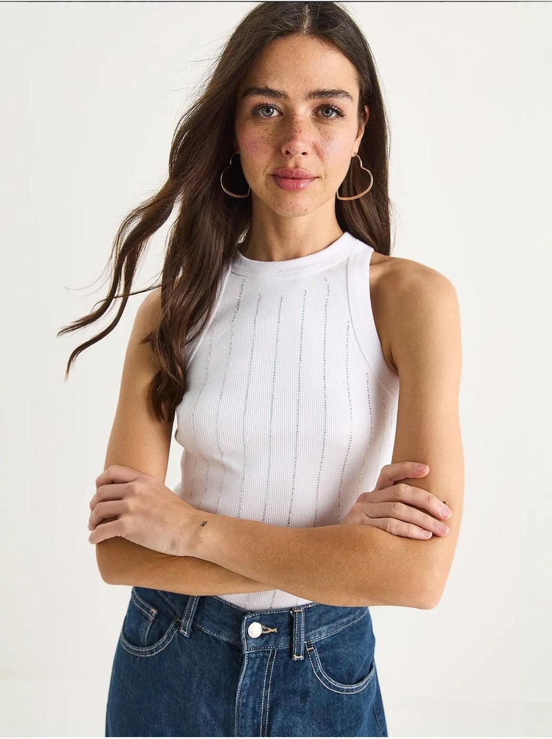Diamond striped basic crop blouse lucci Wit - Kiabi