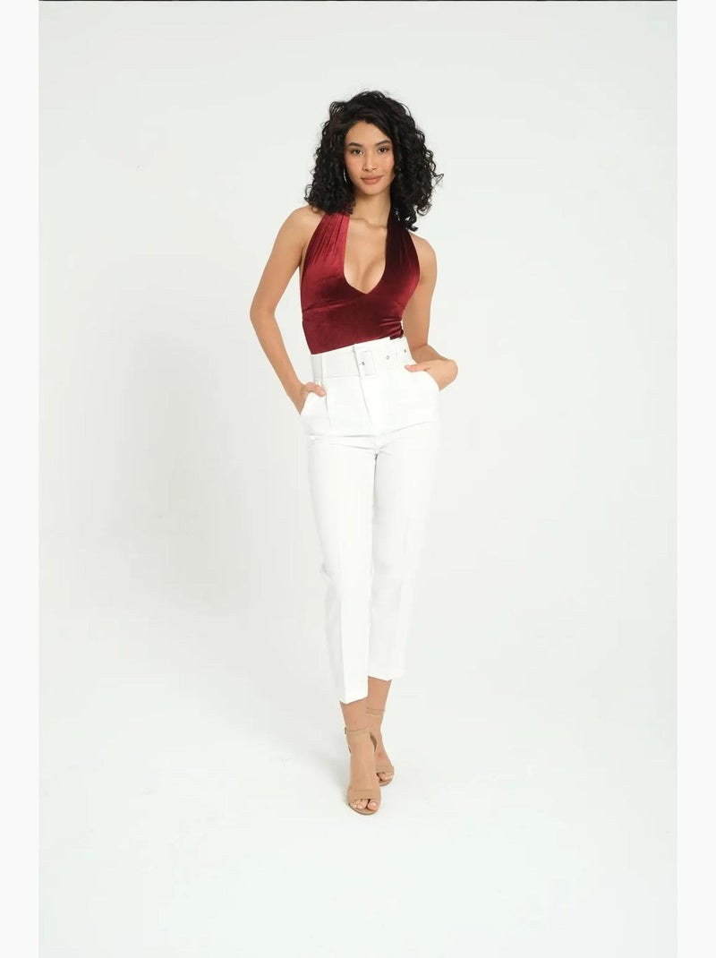 Diepe hals fluwelen rugloze mouwloze body hiccup Rood - Kiabi
