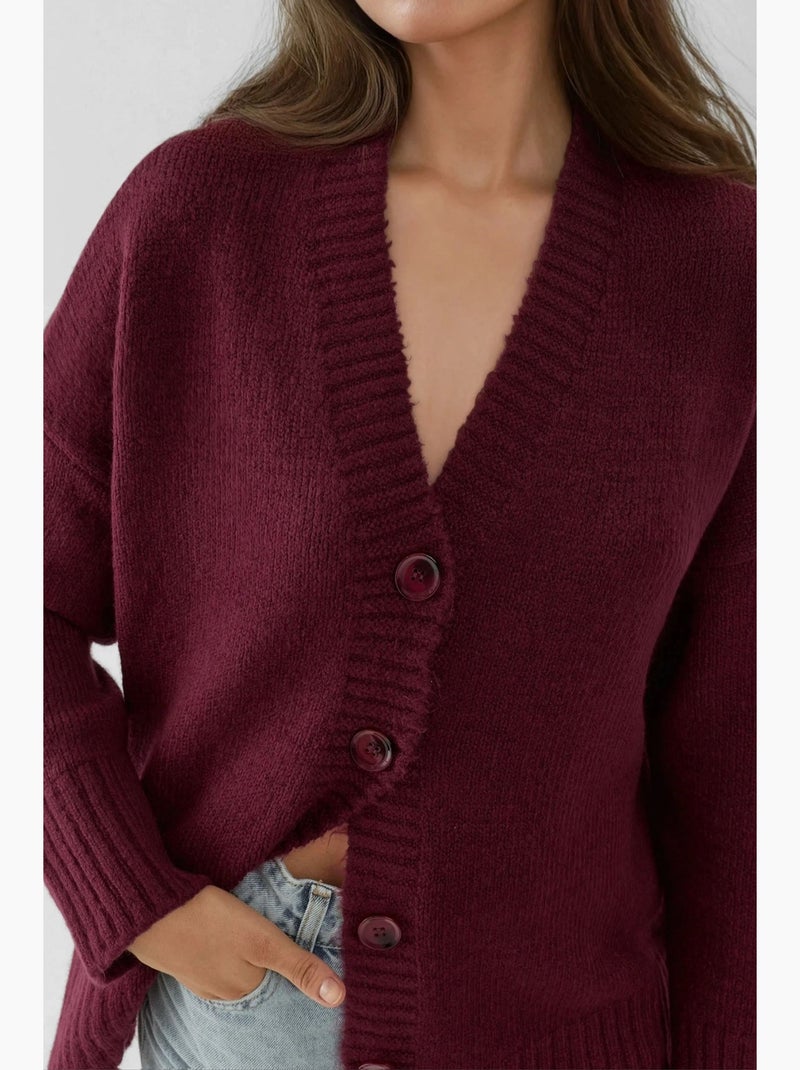 Dik gebreid vest met v-hals hiccup Bordeauxrood - Kiabi