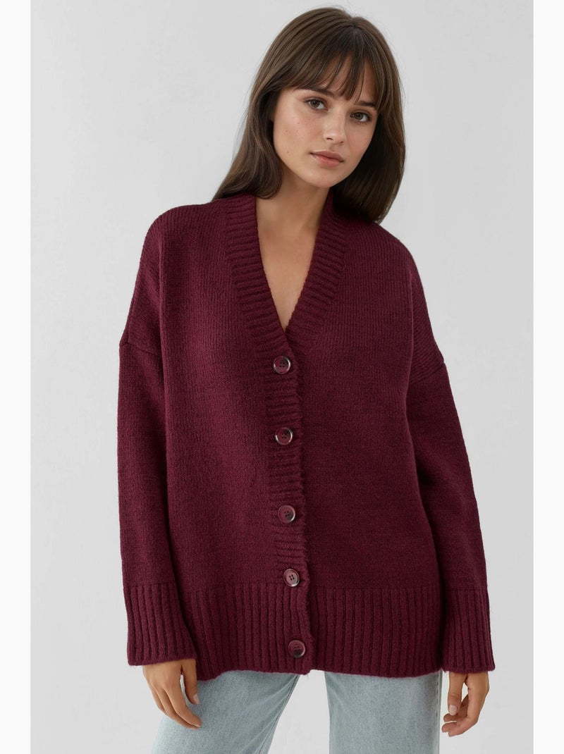 Dik gebreid vest met v-hals hiccup Bordeauxrood - Kiabi