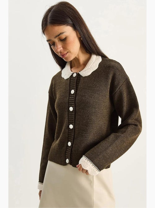Dik geribd gebreid vest met knoopsluiting lucci - Kiabi
