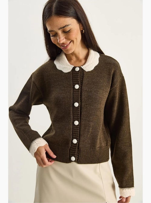 Dik geribd gebreid vest met knoopsluiting lucci - Kiabi