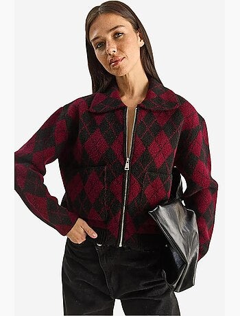 Dik jacquardgebreid vest met rits lucci