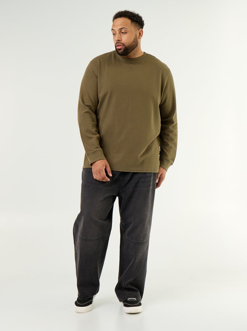 Dik T-shirt met ronde hals en lange mouwen Kaki - Kiabi