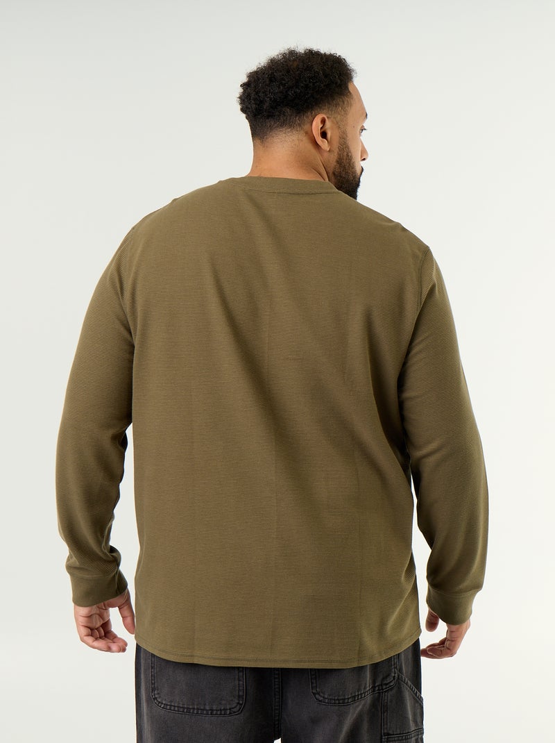 Dik T-shirt met ronde hals en lange mouwen Kaki - Kiabi